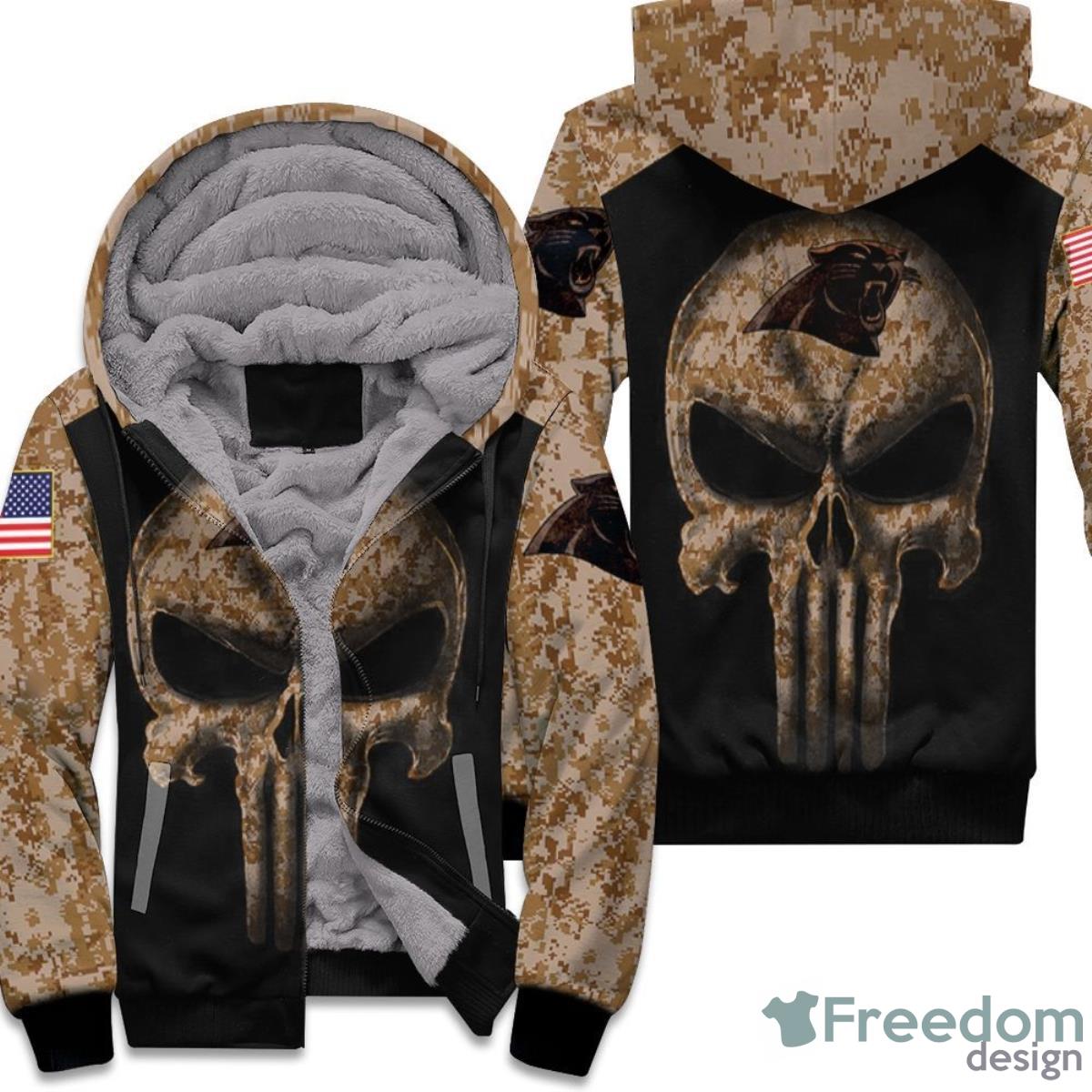 Camouflage Skull Carolina Panthers American Flag Hoodie 3D Product Photo 1