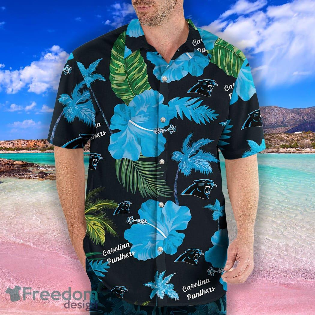 Carolina Panthers NFL Color Hibiscus Button Up Print 3D Hawaiian