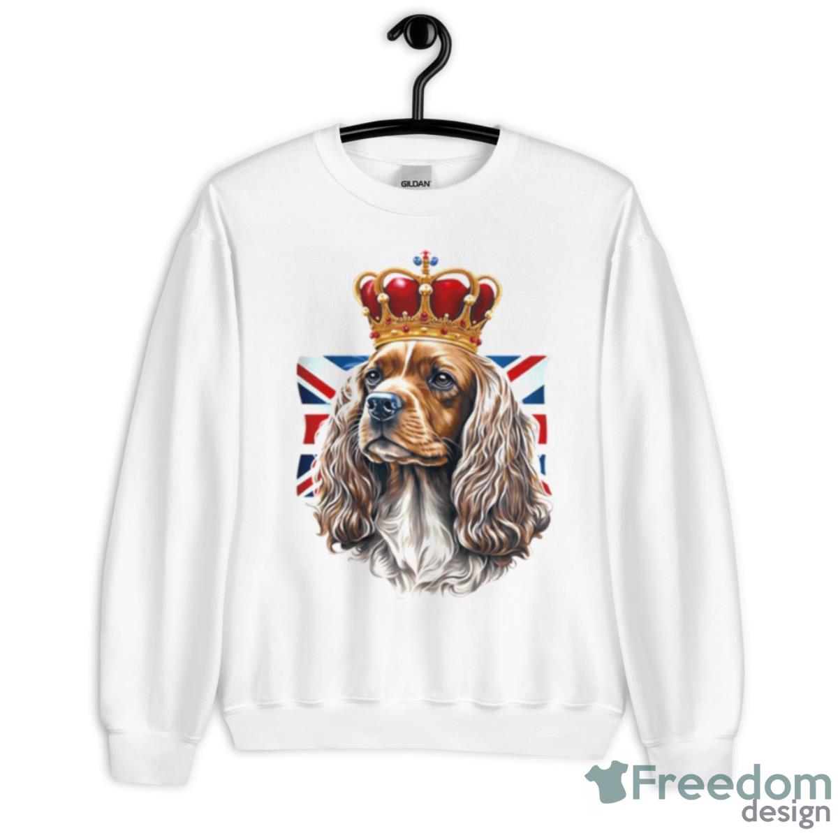 Cavalier King Charles Spaniel Dog Wearing A Crown With Union Jack Flag Shirt - Unisex Heavy Blend Crewneck Sweatshirt