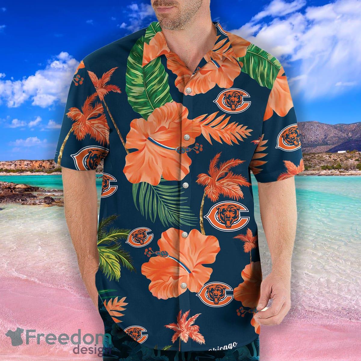 Chicago Bears Nfl Color Hibiscus Button Up Hawaiian Shirt