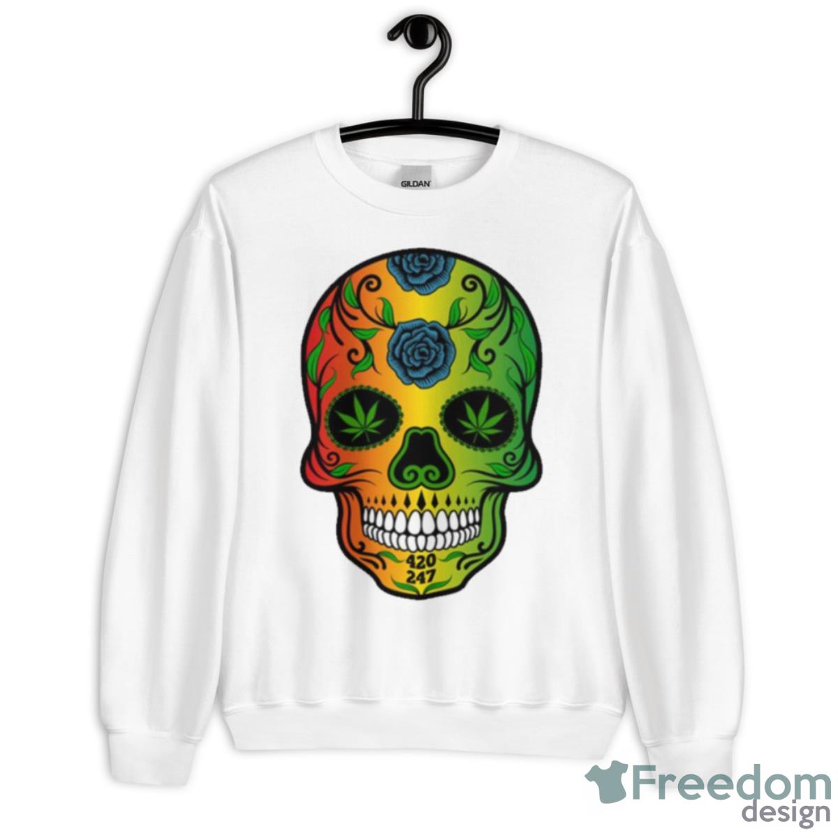 Colorful Rasta Weed Sugar Skull Reggae Flag Shirt - Unisex Heavy Blend Crewneck Sweatshirt