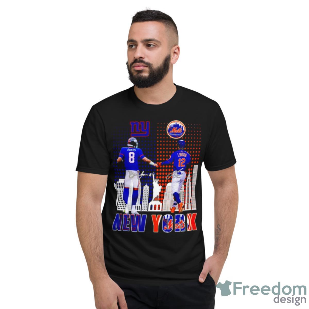 Daniel Jones New York Giants And Francisco Lindor New York Mets Signature Shirt - Short Sleeve T-Shirt