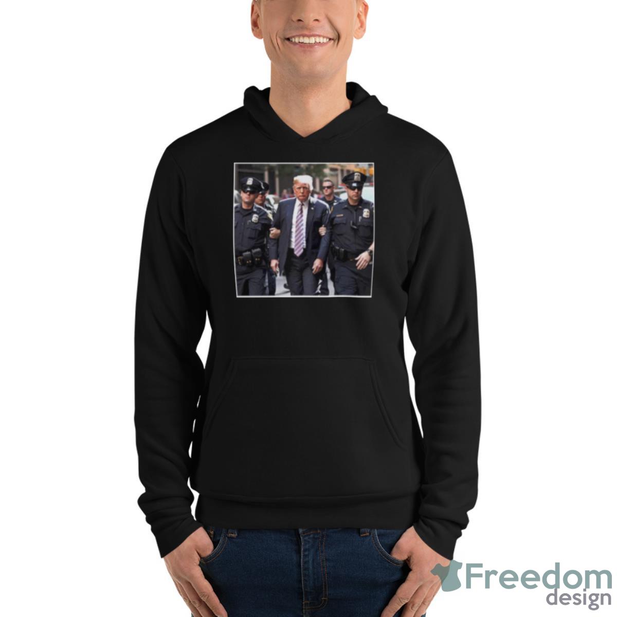Donald Trump Walking Arrested Shirt - Unisex Fleece Pullover Hoodie Donald Trump Walking Arrested Shirt - Unisex Fleece Pullover Hoodie
