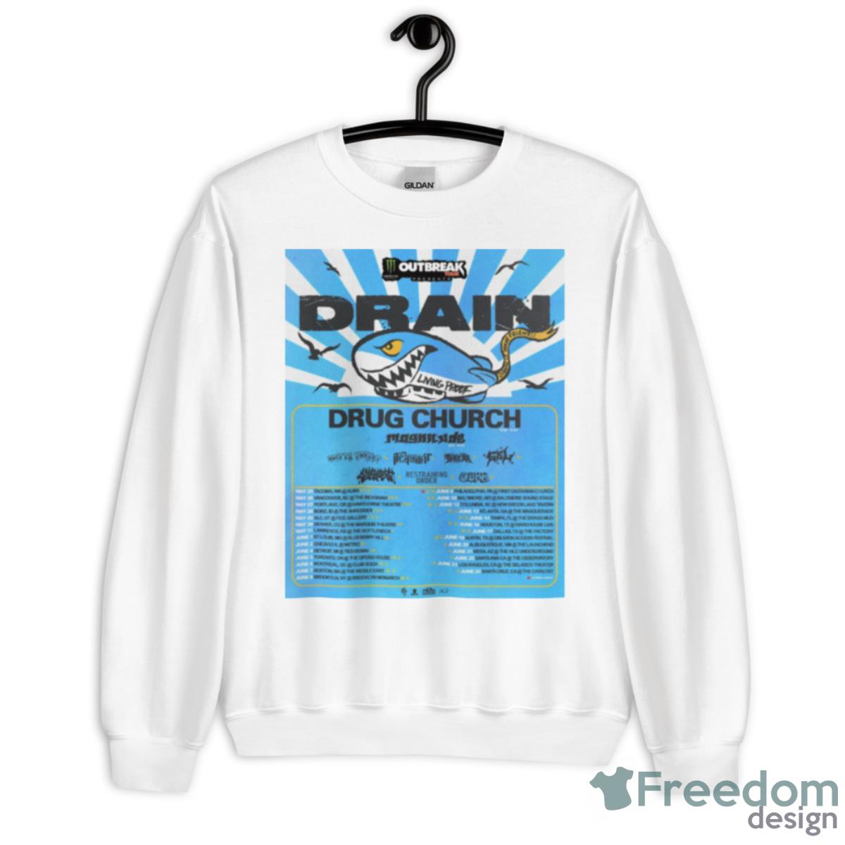 Drain Church 2023 Living Proof Tour Official Shirt - Unisex Heavy Blend Crewneck Sweatshirt