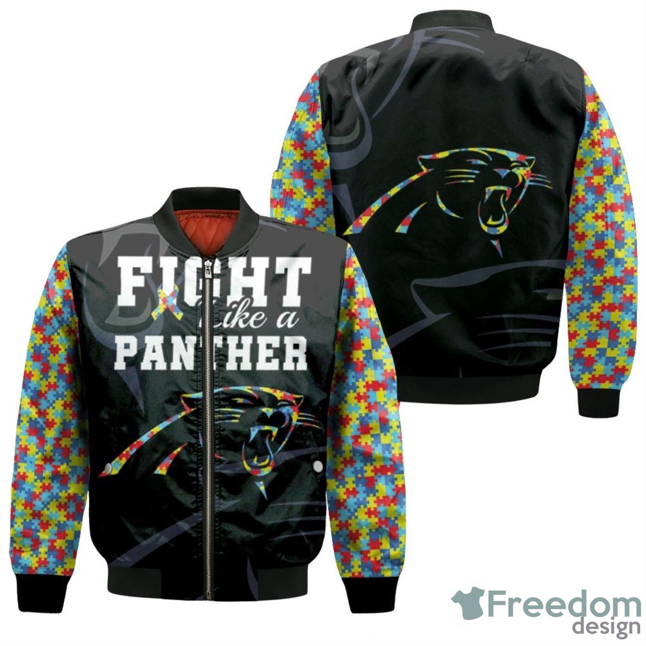 Fight Like A Carolina Panthers Autism Support Bomber Jacket Product Photo 1