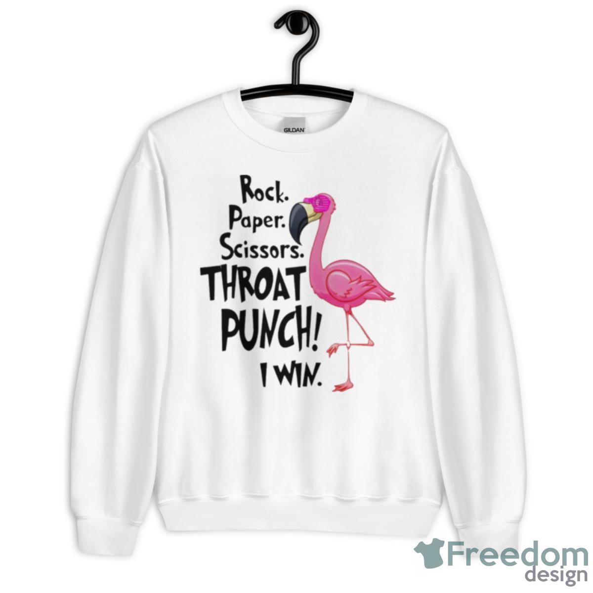 Flamingo Rock Paper Scissors Thoat Punch I Win Shirt - Unisex Heavy Blend Crewneck Sweatshirt