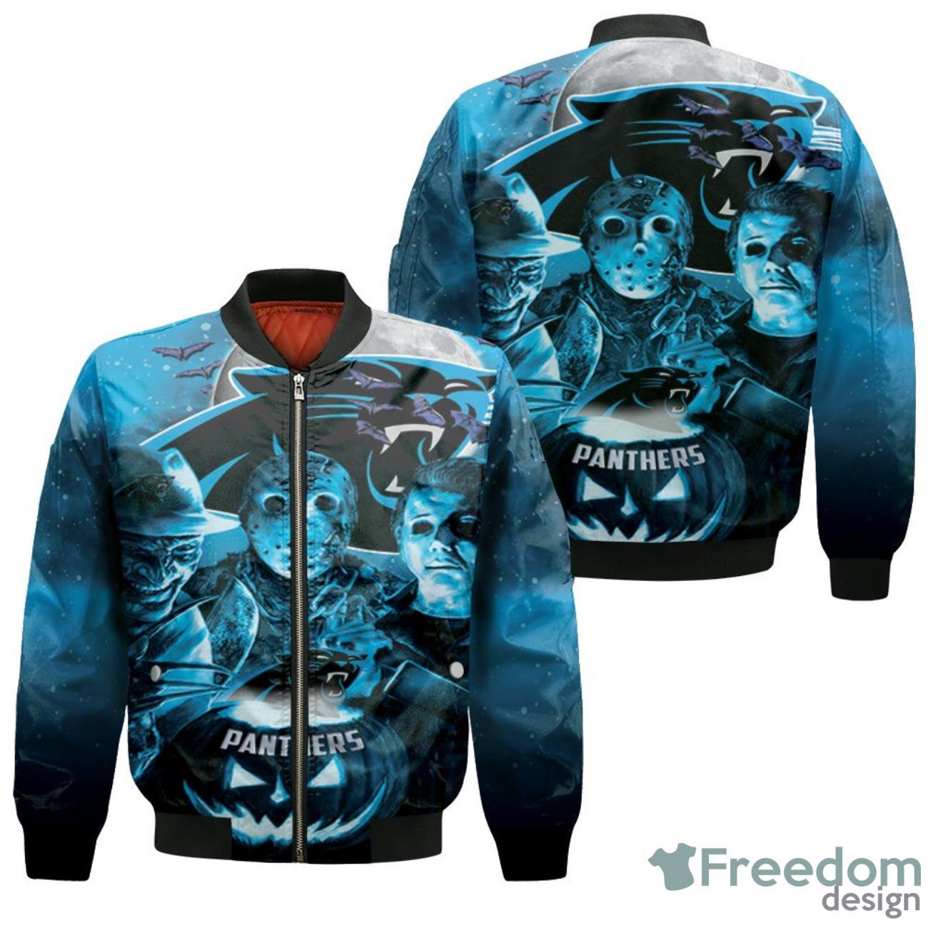 Freddy Jason Michael Myers Loves Carolina Panthers Halloween 3d Bomber Jacket Product Photo 1