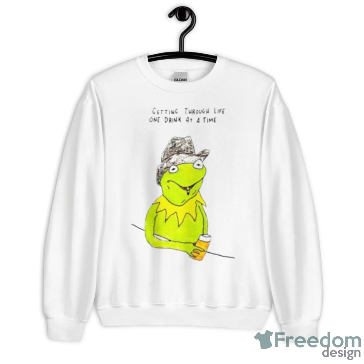 Frog Getting Through Life Drink At A Time Shirt - Unisex Heavy Blend Crewneck Sweatshirt