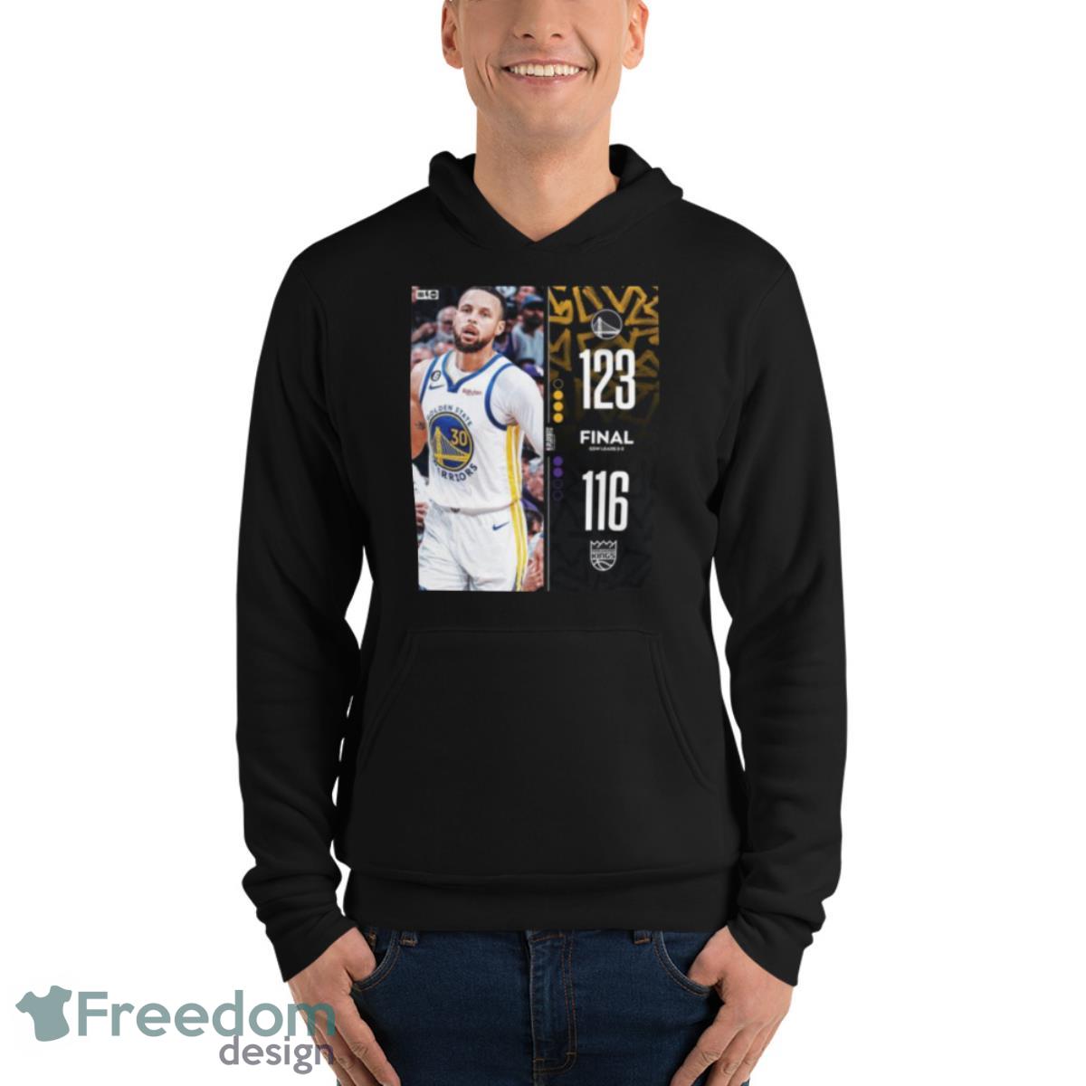 Golden State Warriors 123 – 116 Kings 2023 NBA Playoffs Matchup Final Score Shirt image Golden State Warriors 123 – 116 Kings 2023 NBA Playoffs Matchup Final Score Shirt - Unisex Fleece Pullover Hoodie