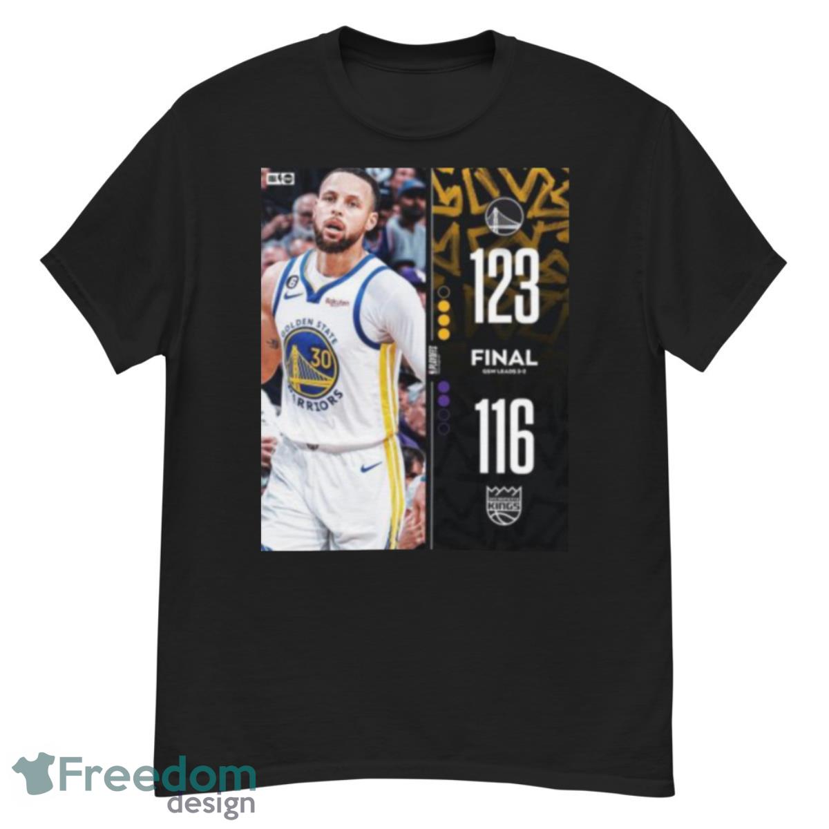 Golden State Warriors 123 – 116 Kings 2023 NBA Playoffs Matchup Final Score Shirt - G500 Men’s Classic T-Shirt