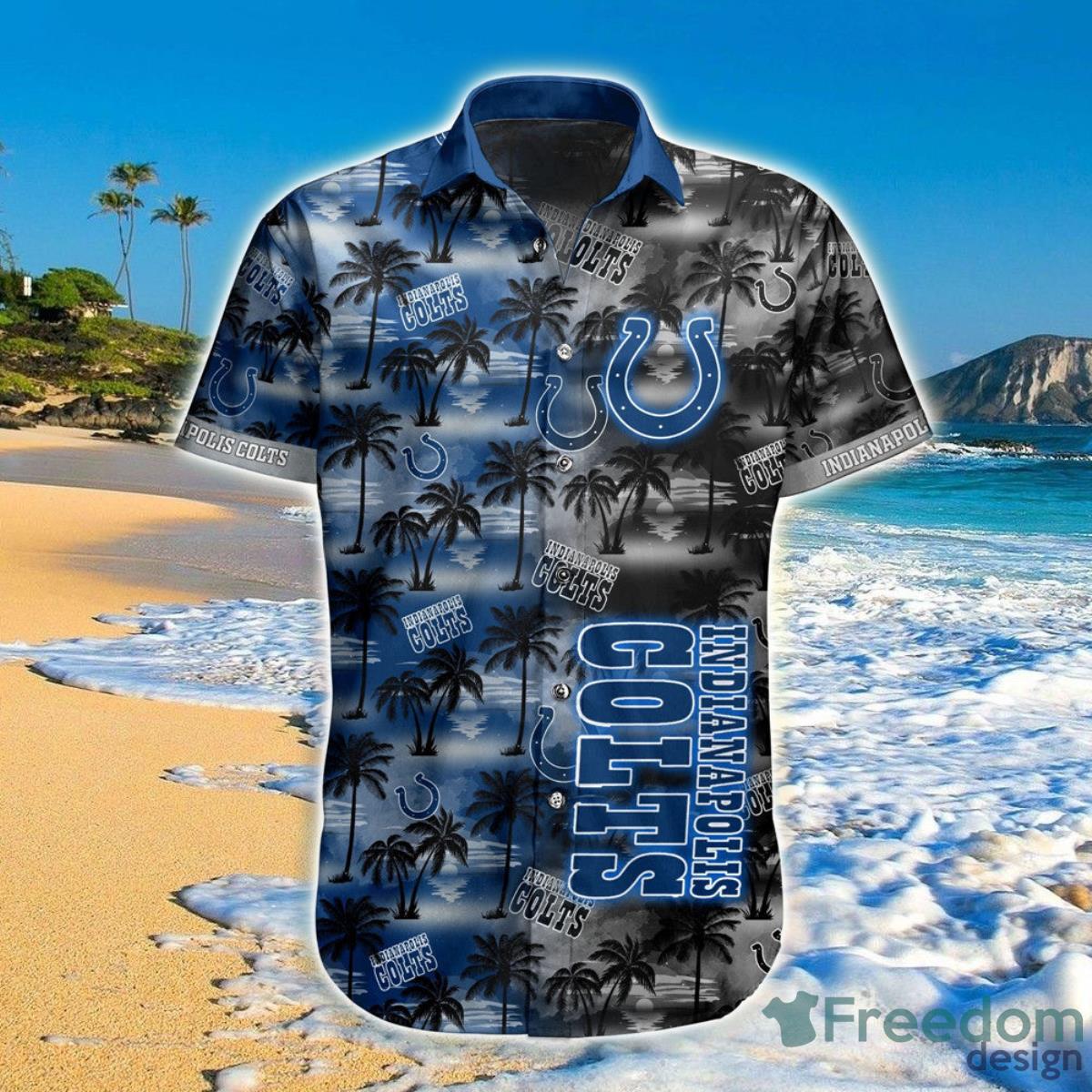 Indianapolis Colts Hawaiian Shirt Palm Tree Pattern Product Photo 1