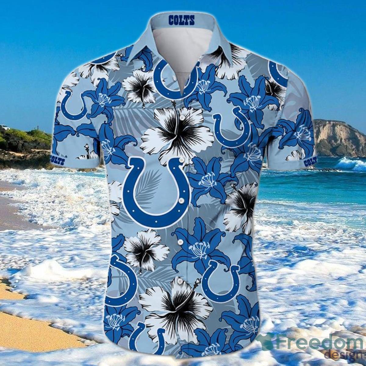 Indianapolis Colts Hawaiian Shirt Tropical Flower Short Sleeve Product Photo 2