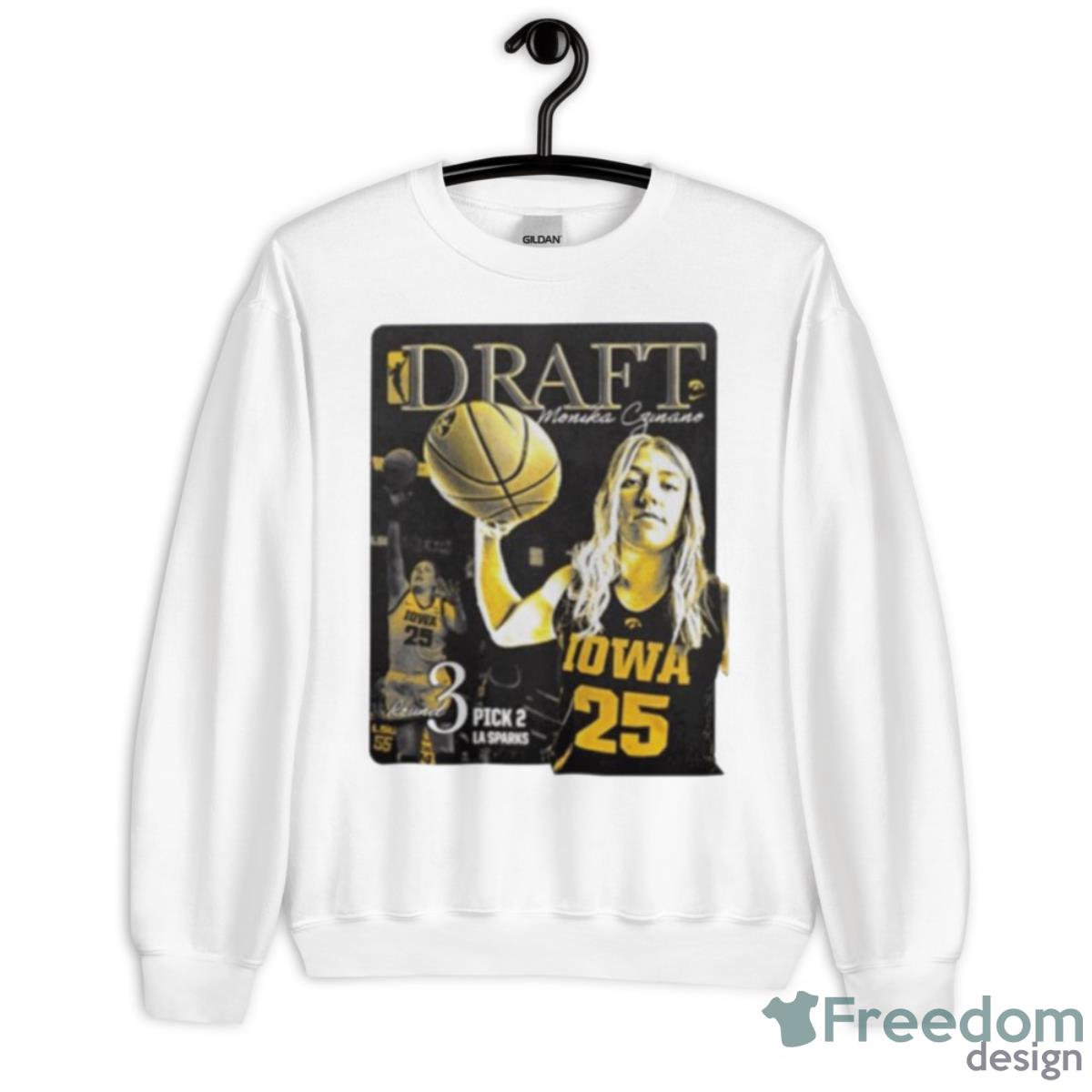 Iowa WoNFL Basketball Draft Monika Czinano Round 3 Pick 2 La Sparks Shirt - Unisex Heavy Blend Crewneck Sweatshirt