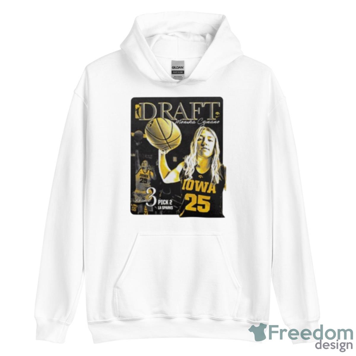 Iowa WoNFL Basketball Draft Monika Czinano Round 3 Pick 2 La Sparks Shirt image Iowa WoNFL Basketball Draft Monika Czinano Round 3 Pick 2 La Sparks Shirt - Unisex Heavy Blend Hooded Sweatshirt