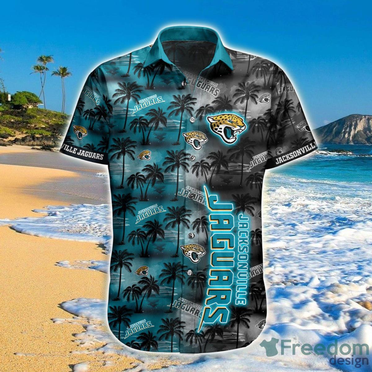 Jacksonville Jaguars Hawaiian Shirt Palm Tree Pattern Product Photo 1