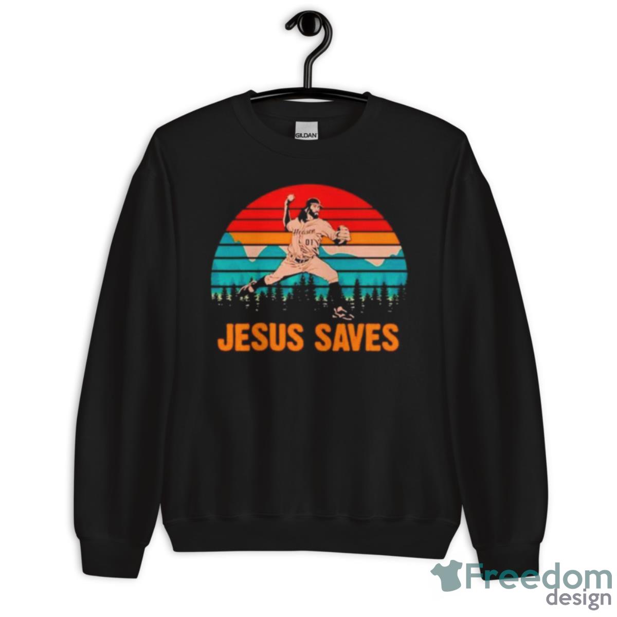 Jesus Saves Baseball Pitcher NBA Retro Shirt - Unisex Crewneck Sweatshirt