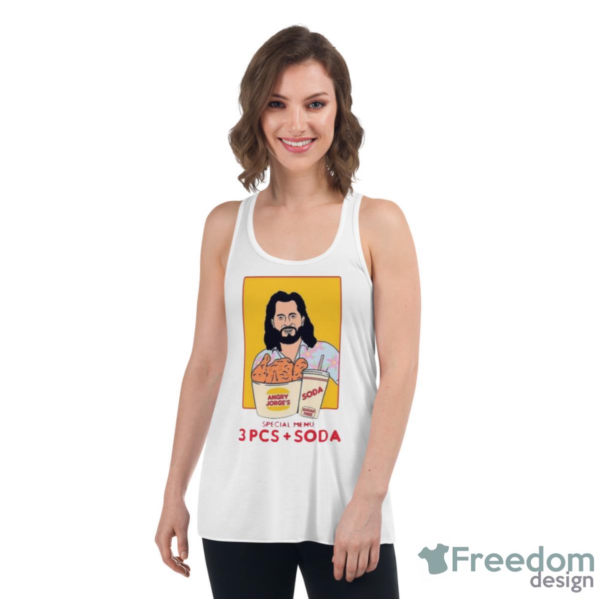Jorge Masvidal 3 Piece With Soda Shirt - Womens Flowy Racerback Tank Jorge Masvidal 3 Piece With Soda Shirt - Womens Flowy Racerback Tank