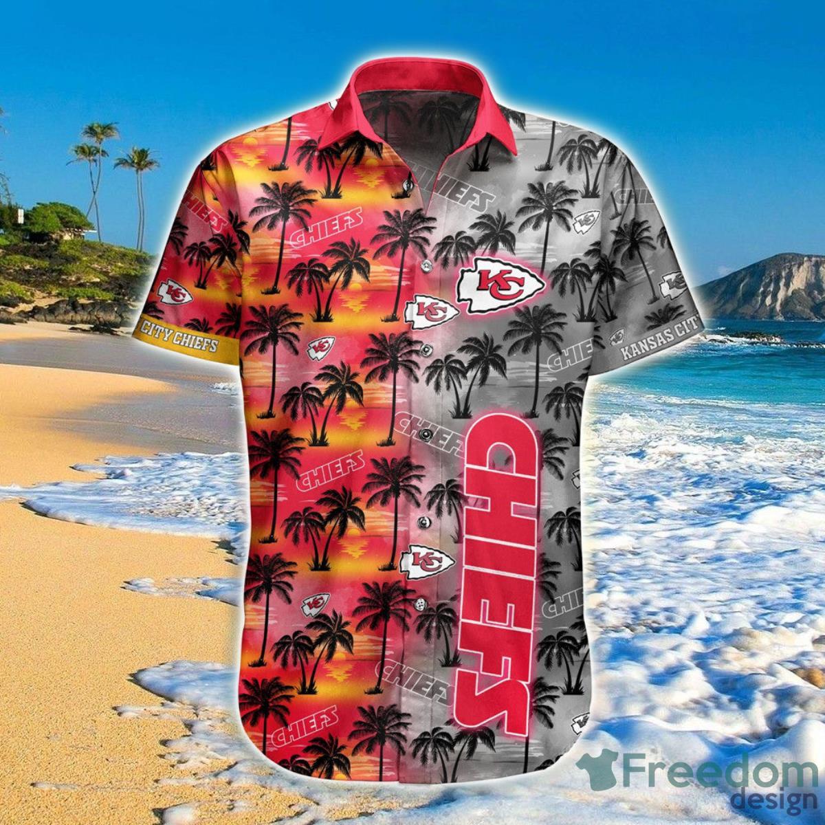 Kansas City Chiefs Hawaiian Shirt Palm Tree Pattern Product Photo 1