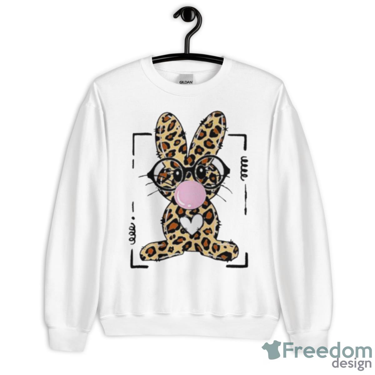Leopard Rabbit Bunny Blowing Bubble Gum Easter Day Shirt - Unisex Heavy Blend Crewneck Sweatshirt