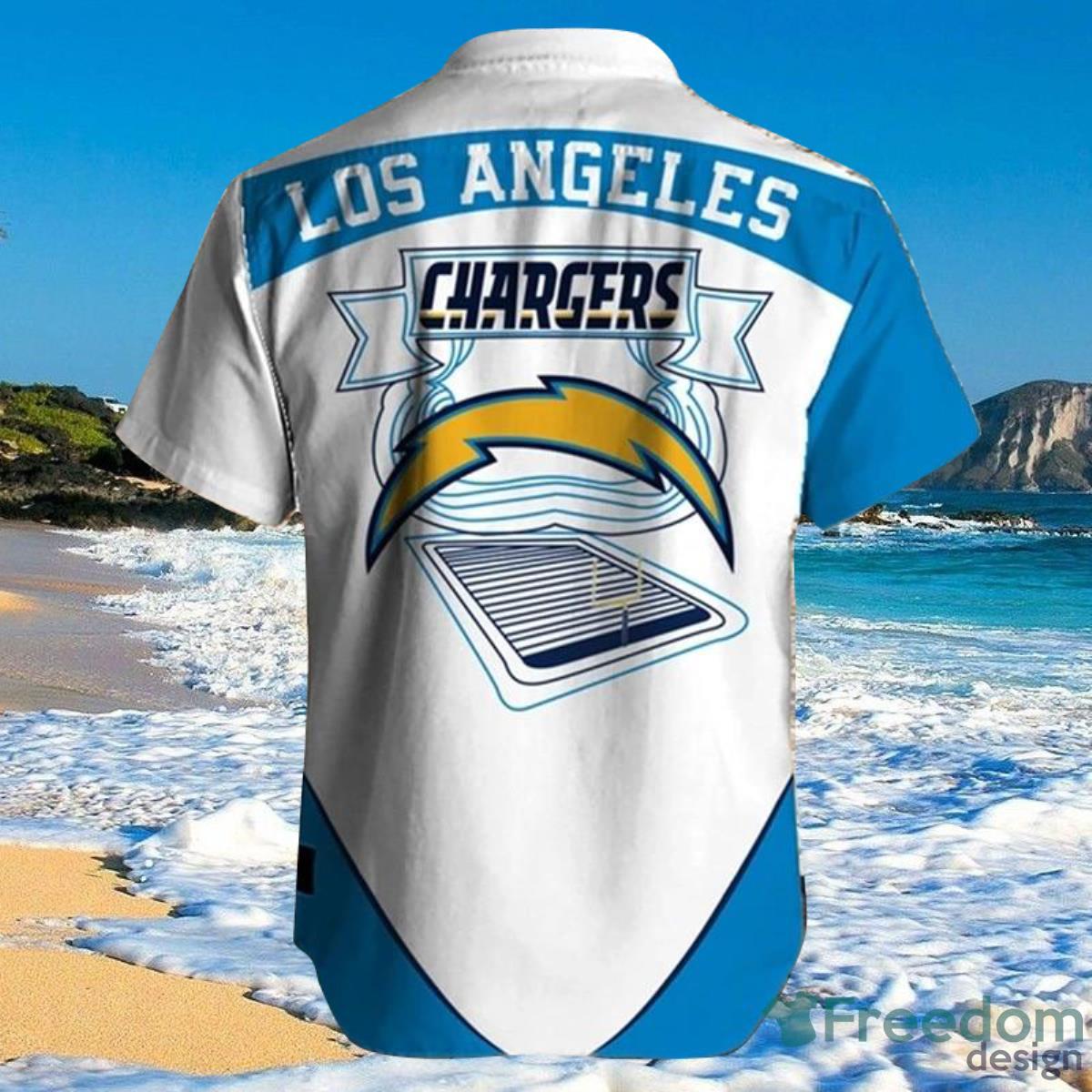 Los Angeles Chargers Hawaiian Shirt Fireball Button Short Sleeve Product Photo 2