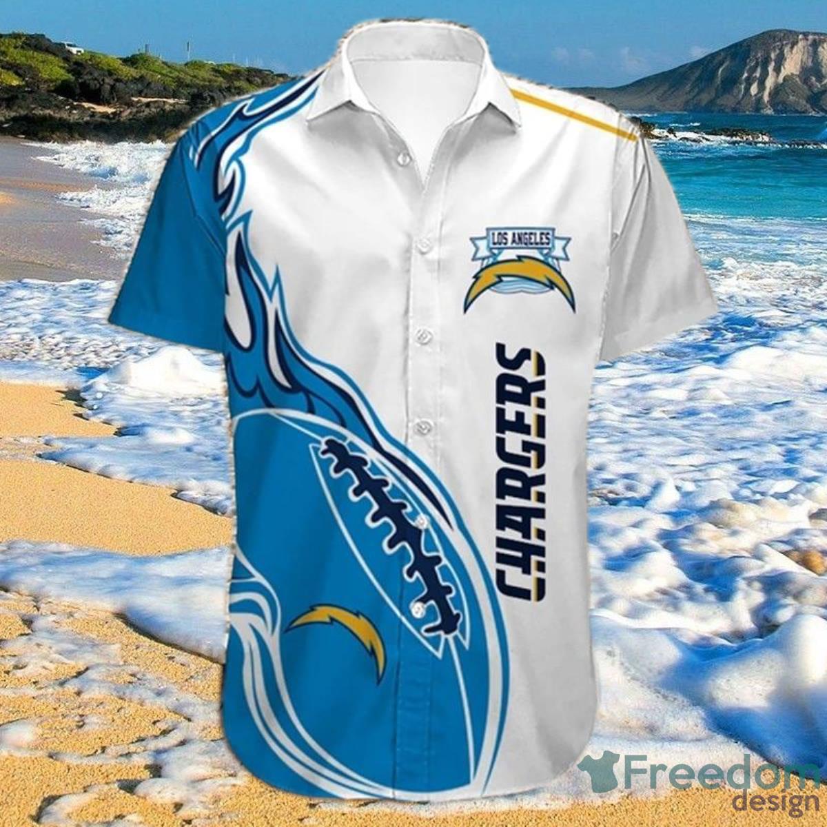 Los Angeles Chargers Hawaiian Shirt Fireball Button Short Sleeve Product Photo 1