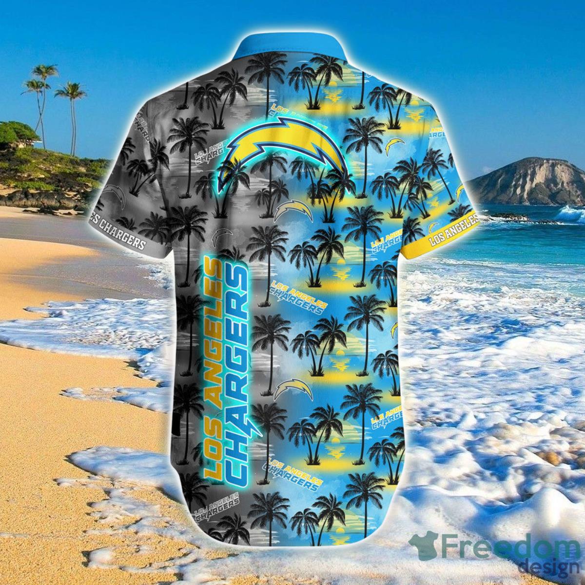 Los Angeles Chargers Hawaiian Shirt Palm Tree Pattern Product Photo 2