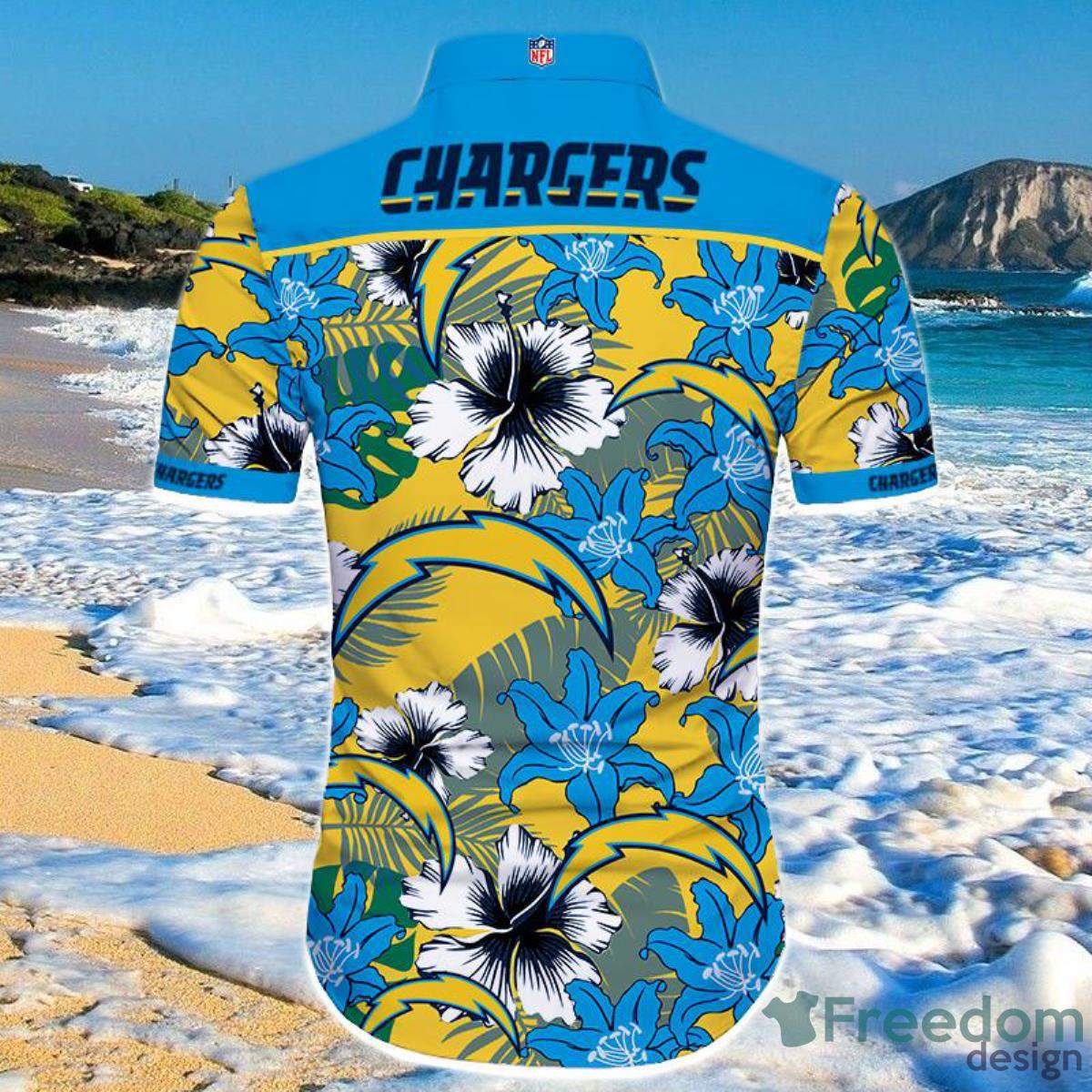 Los Angeles Chargers Hawaiian Shirt Tropical Flower Short Sleeve Product Photo 2