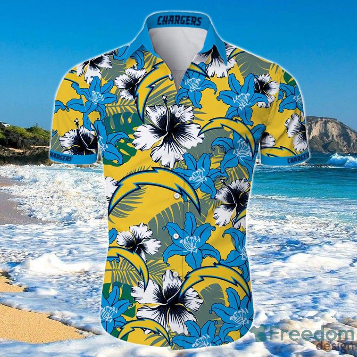 Los Angeles Chargers Hawaiian Shirt Tropical Flower Short Sleeve Product Photo 1