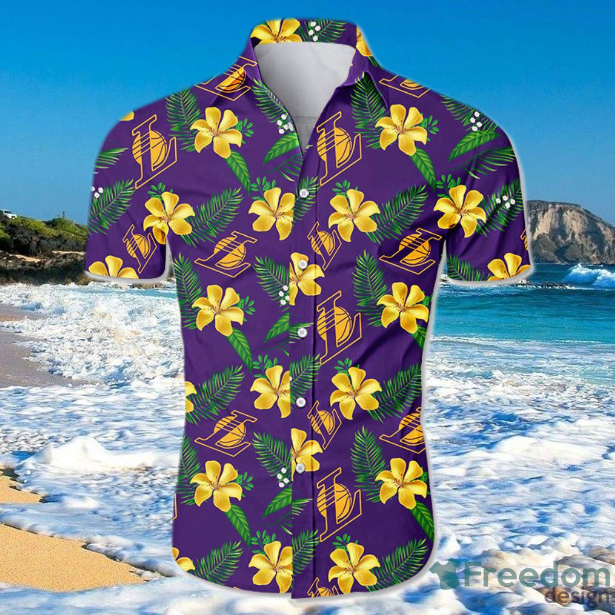 Los Angeles Lakers Hawaiian Shirt Flowers For Men And Women Product Photo 1