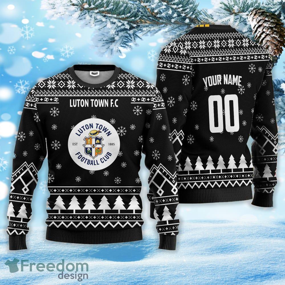 Luton Town F.C Ugly Christmas 3D Sweater Black Version Print Over For Fans - Luton Town F.C Ugly Christmas Sweater Black Version Luton Town F.C Ugly Christmas 3D Sweater Black Version Print Over For Fans - Luton Town F.C Ugly Christmas Sweater Black Version