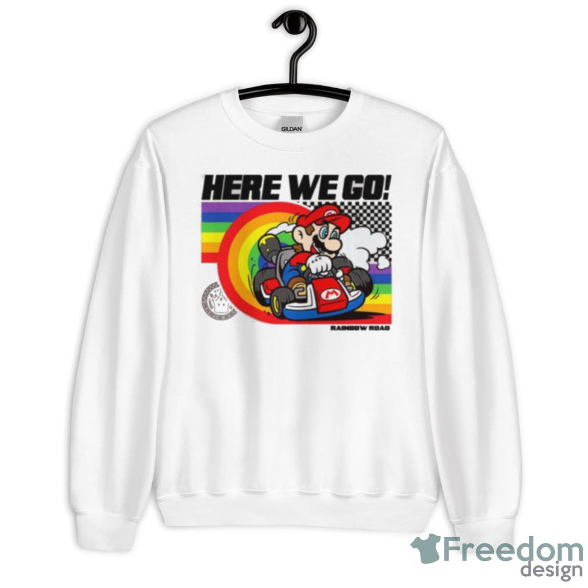 Mario Kart Pride Rainbow Road Here We Go Shirt - Unisex Heavy Blend Crewneck Sweatshirt