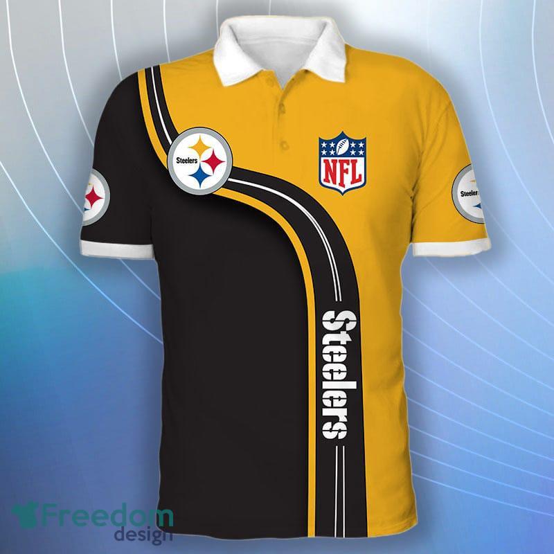 NFL Pittsburgh Steelers Logo Blue Yellow And Rugby Hawaiian Shirt