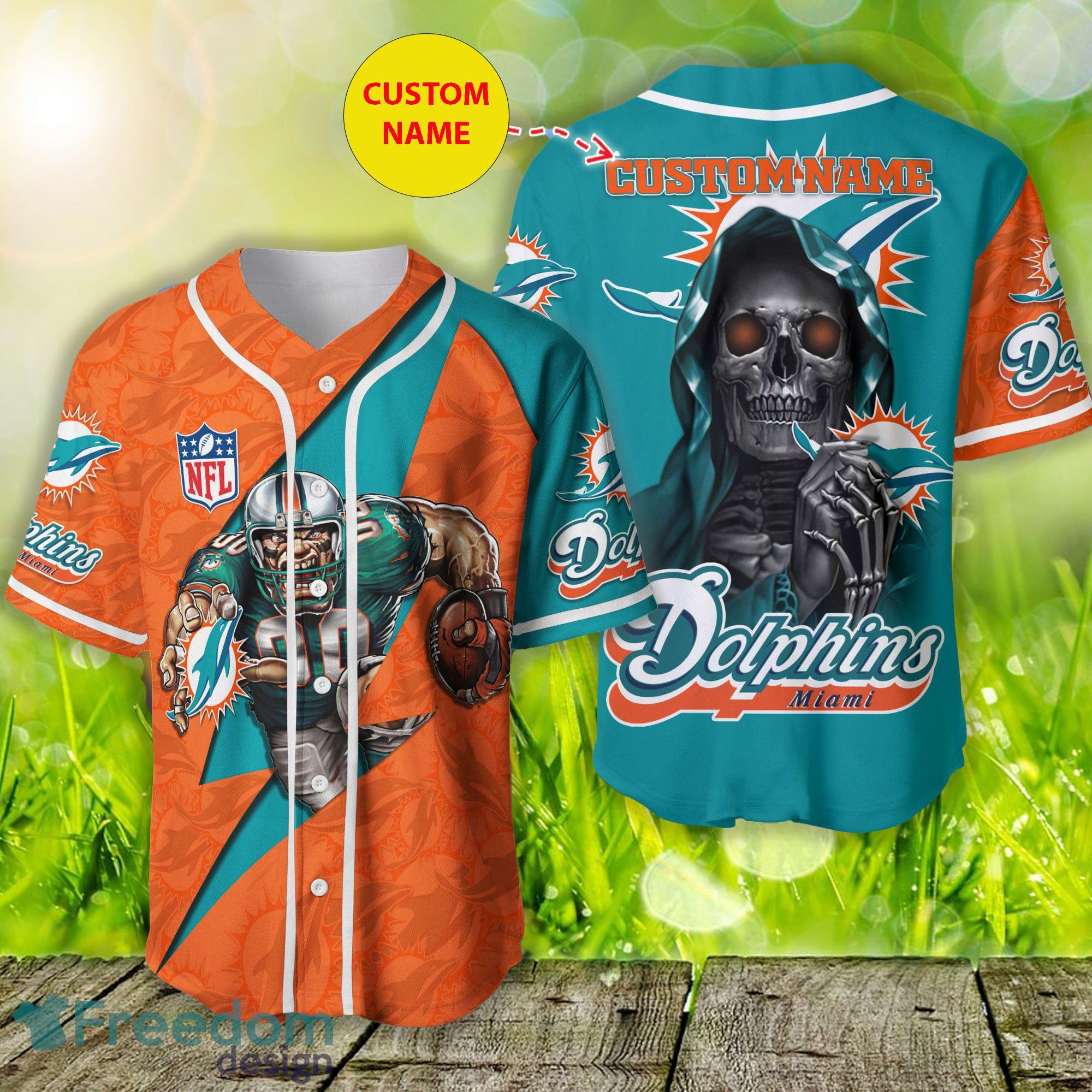 NFL Miami Dolphins Baseball Jersey 3D Personalized Skull Score Big