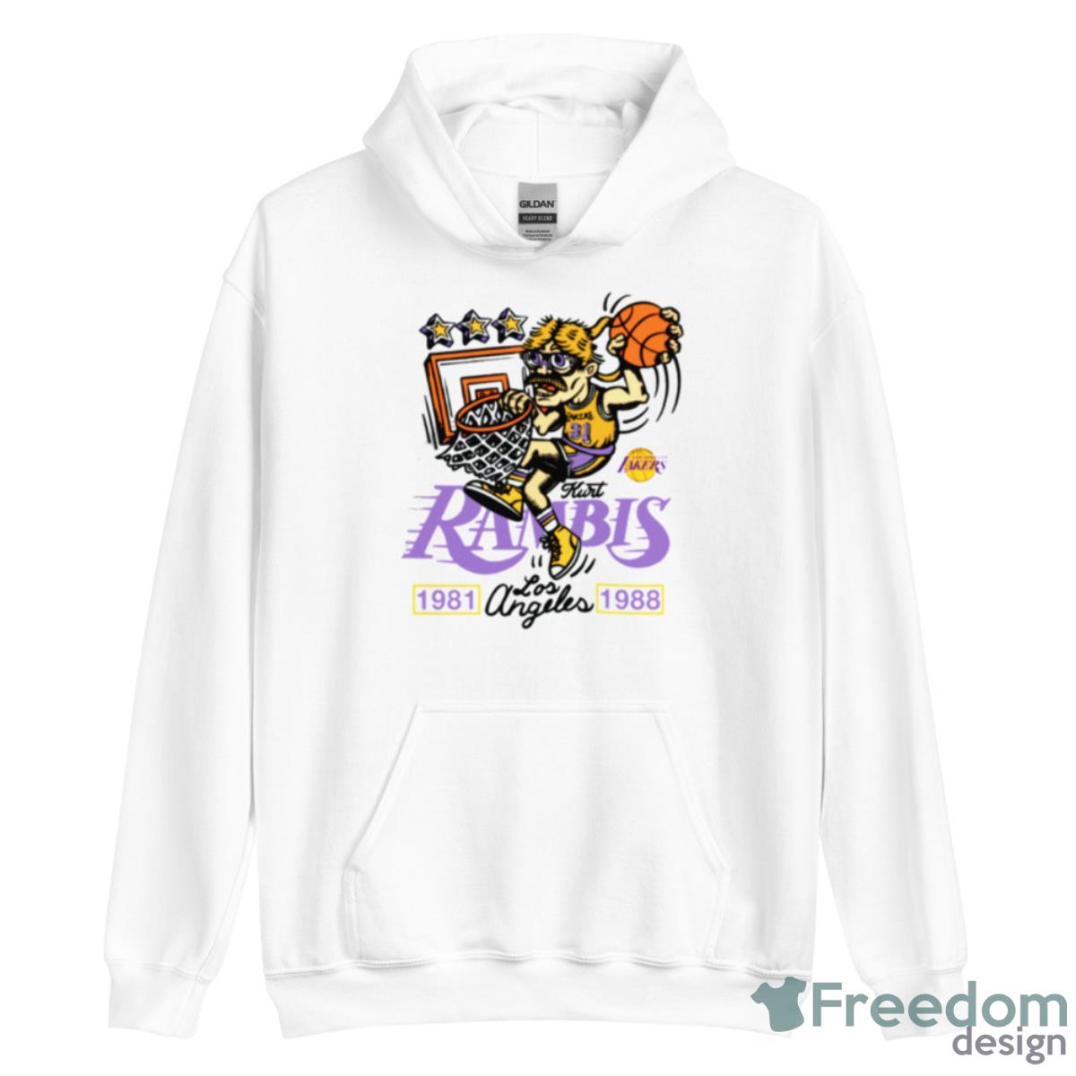 Mitchell And Ness Kurt Rambis Gray Los Angeles Lakers Name And Number Shirt - Unisex Heavy Blend Hooded Sweatshirt Mitchell And Ness Kurt Rambis Gray Los Angeles Lakers Name And Number Shirt - Unisex Heavy Blend Hooded Sweatshirt