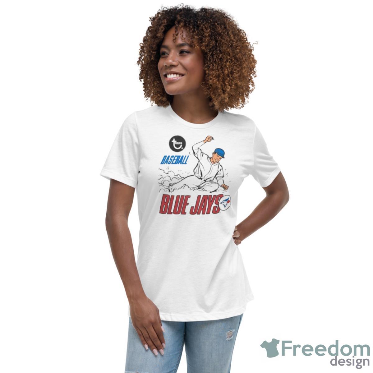 MLB X Topps Toronto Blue Jays Shirt - Womens Relaxed Short Sleeve Jersey Tee MLB X Topps Toronto Blue Jays Shirt - Womens Relaxed Short Sleeve Jersey Tee