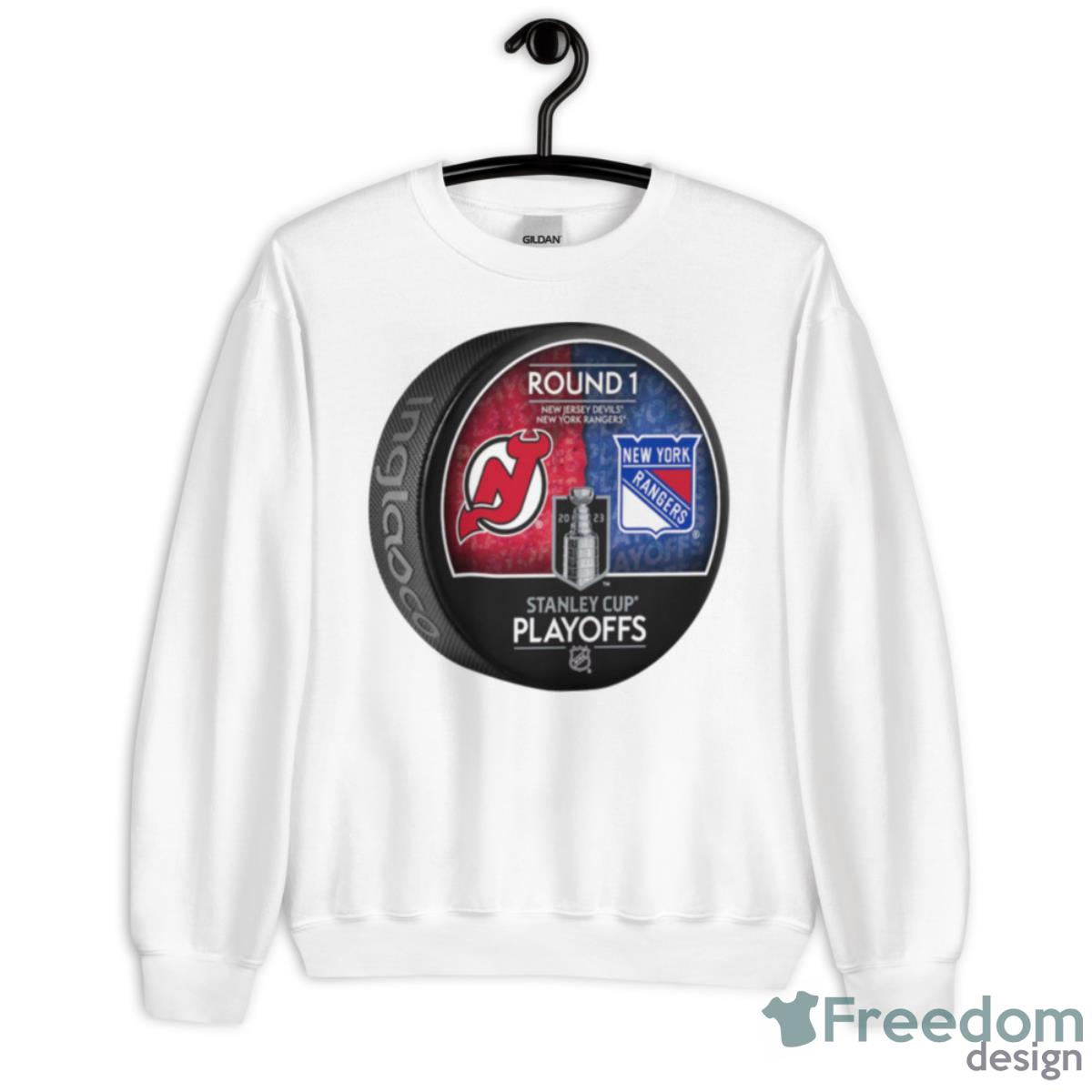 New Jersey Devils Vs New York Rangers Inglasco 2023 Stanley Cup Playoffs Shirt - Unisex Heavy Blend Crewneck Sweatshirt