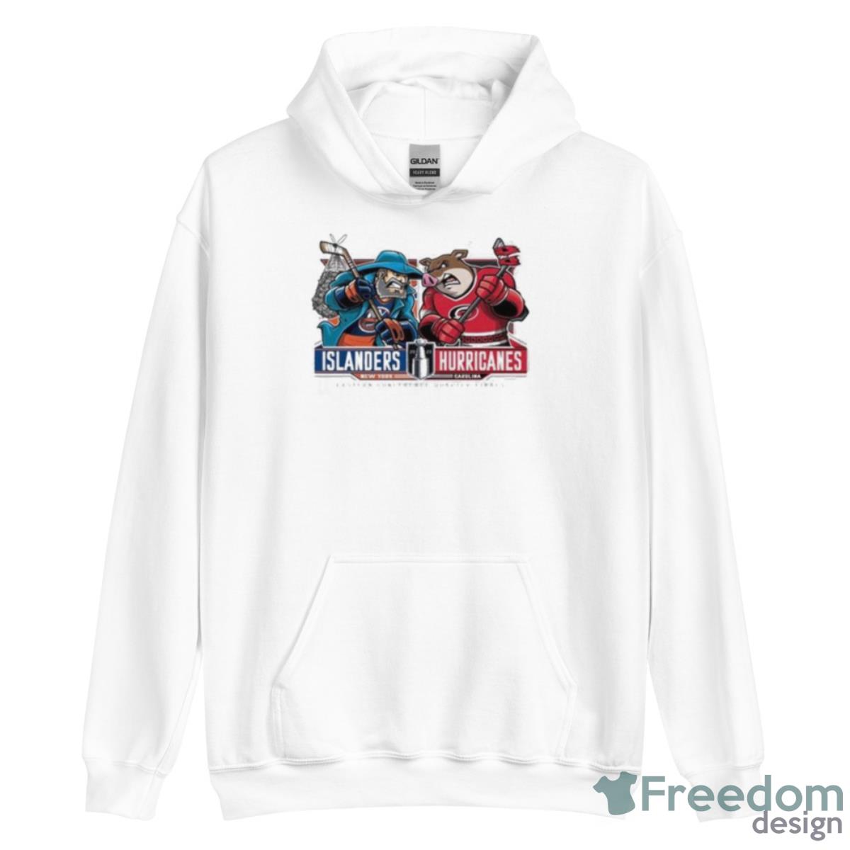 New York Islanders Vs Carolina Hurricanes Eastern Conference Quater Finals 2023 Stanley Cup Playoffs Shirt image New York Islanders Vs Carolina Hurricanes Eastern Conference Quater Finals 2023 Stanley Cup Playoffs Shirt - Unisex Heavy Blend Hooded Sweatshirt