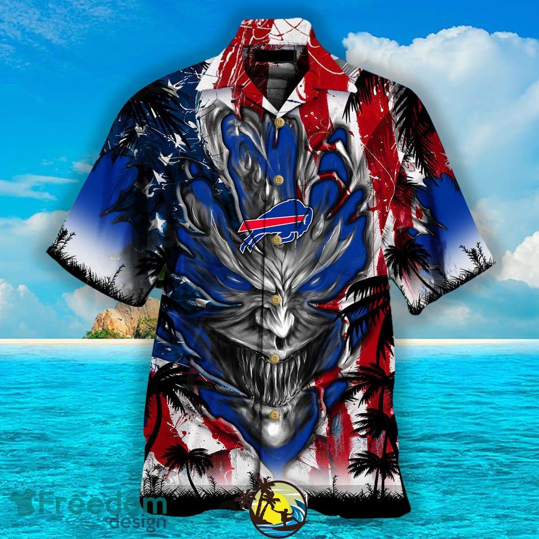 NFL Buffalo Bills US Flag Demon Face Print 3D Hawaiian Shirts Custom Name  And Number - Freedomdesign