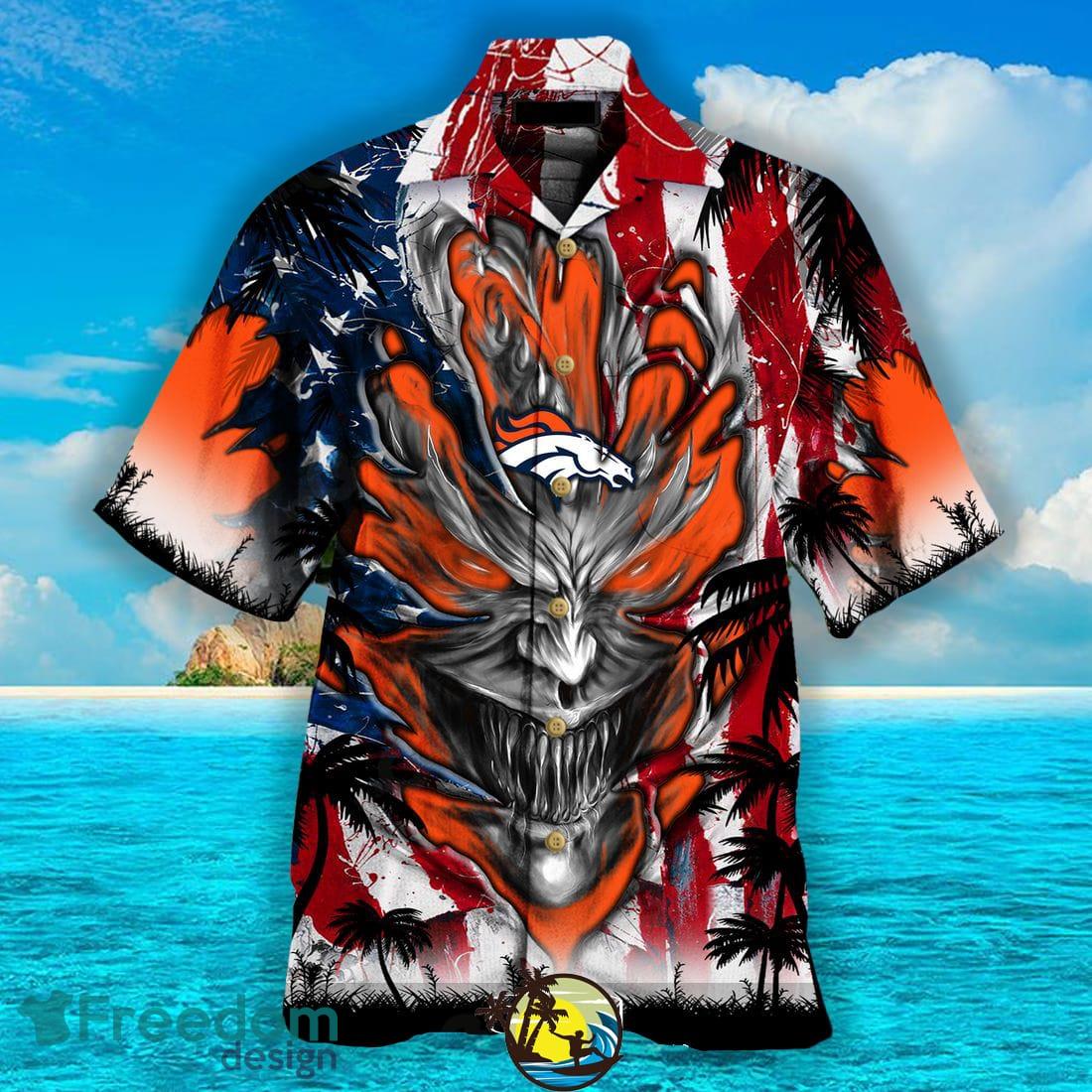 NFL Denver Broncos US Flag Demon Face Print 3D Hawaiian Shirts