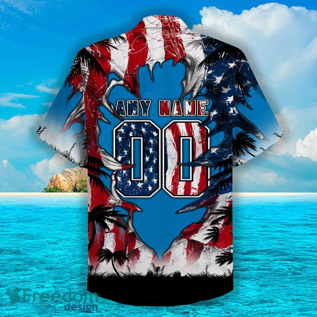 BEST NFL Detroit Lions Hawaiian Shirt Graphic American Flag Print