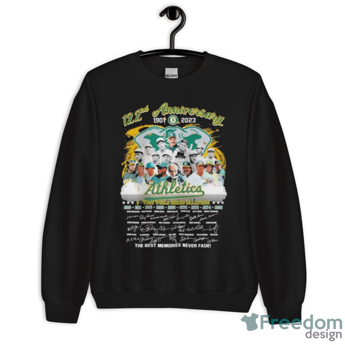 Oakland Athletics 122nd Anniversary 1901 2023 9 Time World Series Champions The Best Memories Never Fade Shirt - Unisex Crewneck Sweatshirt Oakland Athletics 122nd Anniversary 1901 2023 9 Time World Series Champions The Best Memories Never Fade Shirt - Unisex Crewneck Sweatshirt