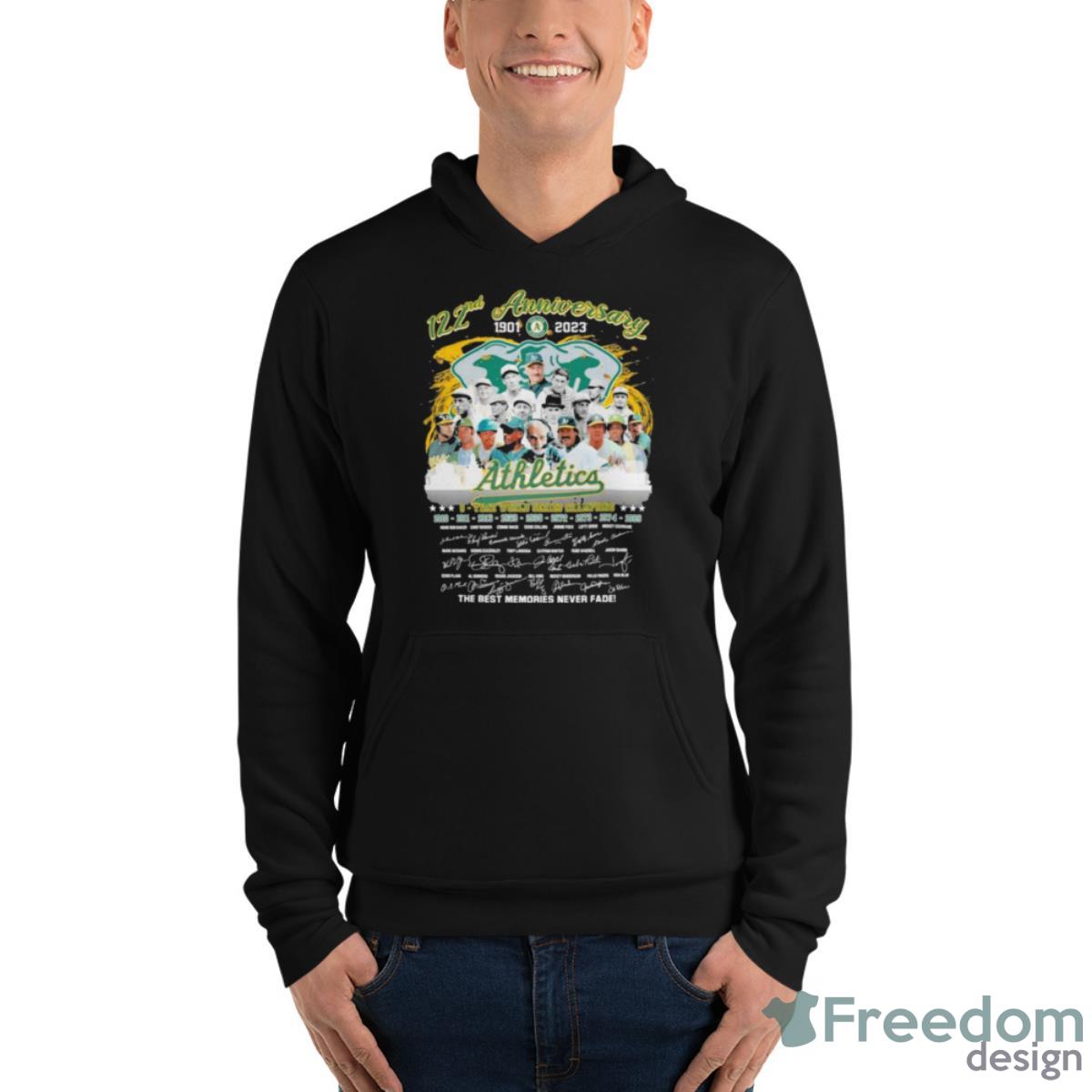 Oakland Athletics 122nd Anniversary 1901 2023 9 Time World Series Champions The Best Memories Never Fade Shirt image Oakland Athletics 122nd Anniversary 1901 2023 9 Time World Series Champions The Best Memories Never Fade Shirt - Unisex Fleece Pullover Hoodie