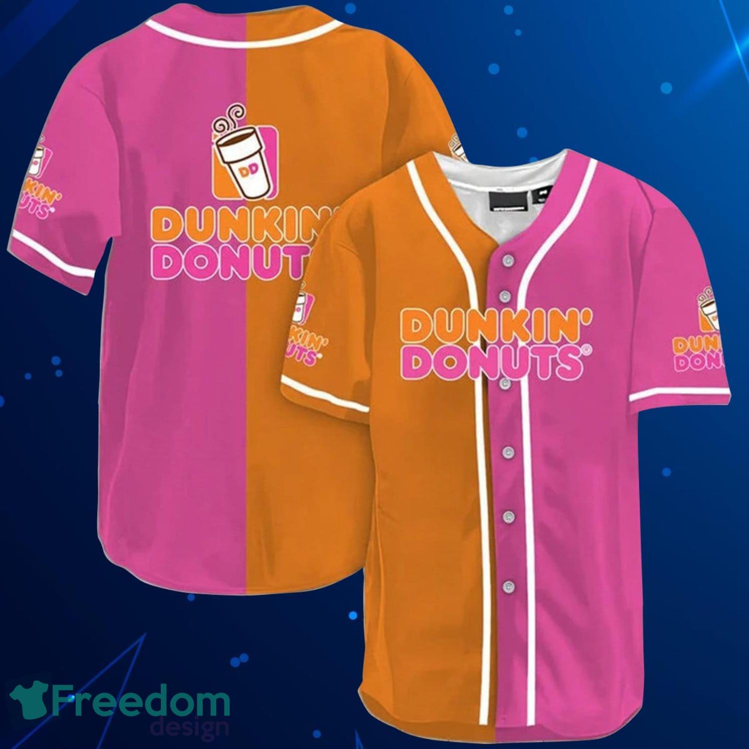 Orange And Pink Split Dunkin Donuts Baseball Jersey Shirt Product Photo 1