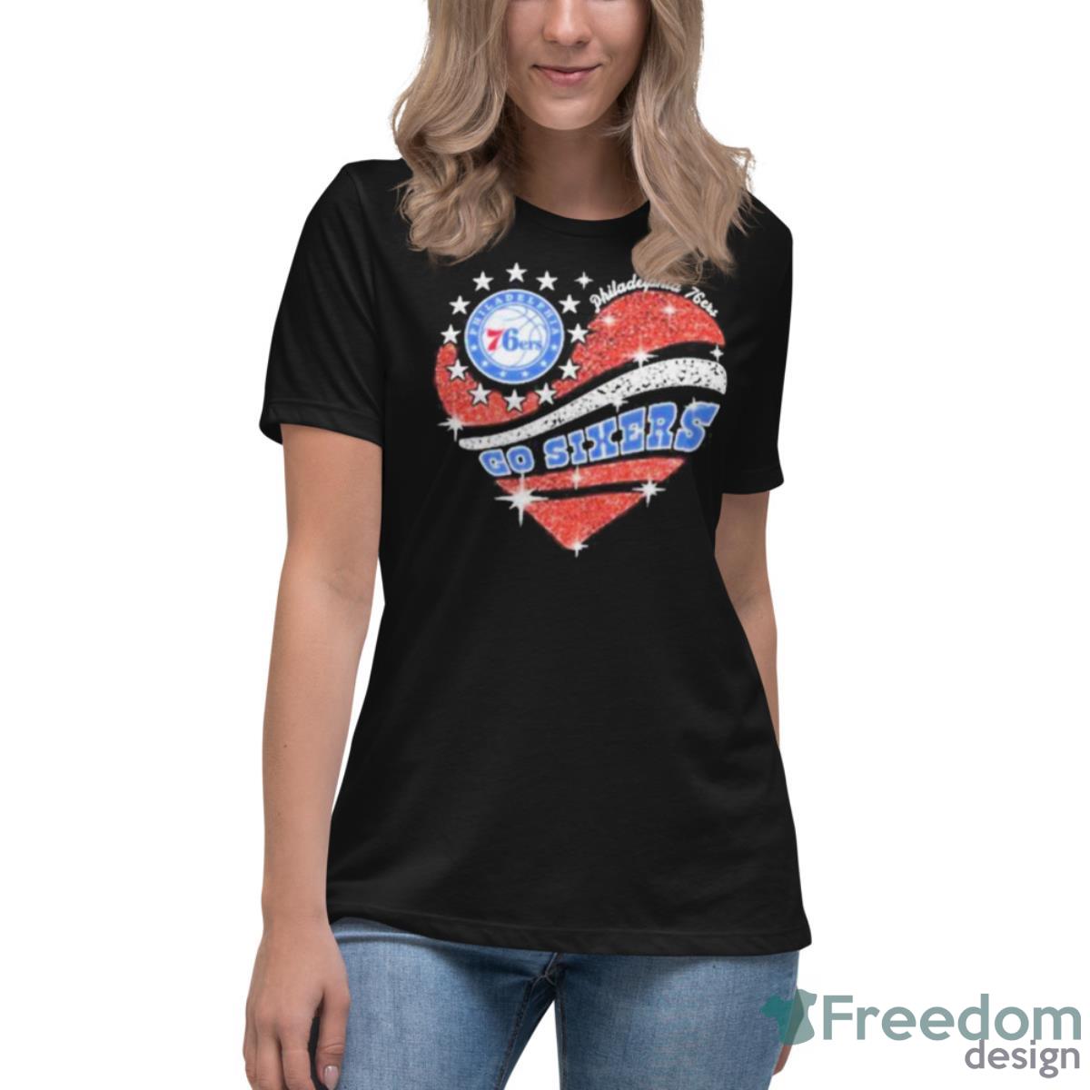 Philadelphia 76ers Go Sixers Heart Diamond Shirt - Womens Relaxed Short Sleeve Jersey Tee Philadelphia 76ers Go Sixers Heart Diamond Shirt - Womens Relaxed Short Sleeve Jersey Tee