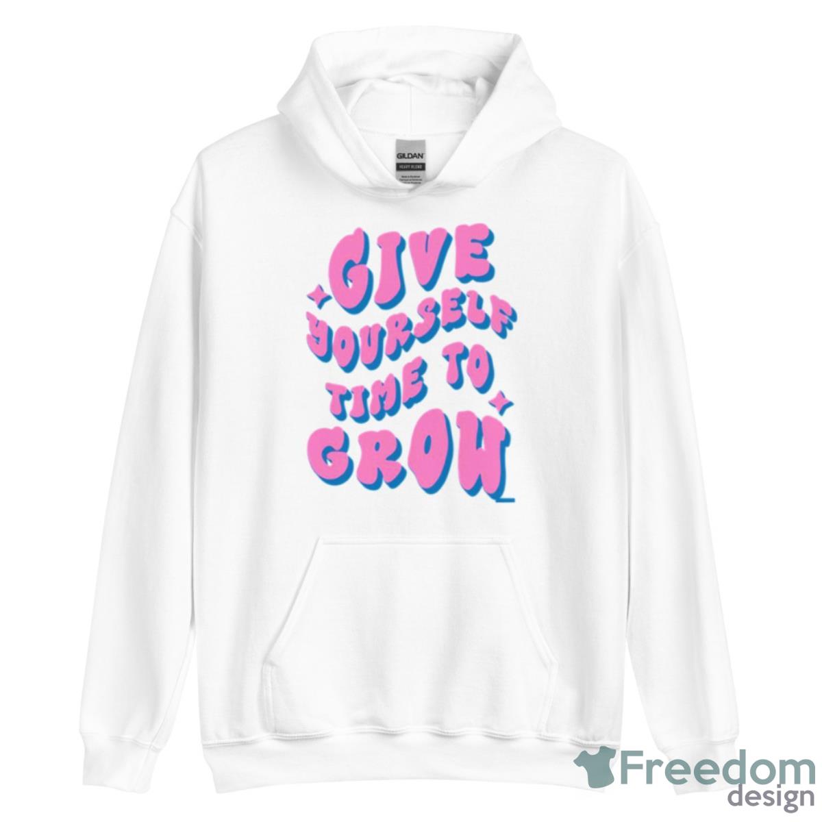 Pink Text Give Yourself Time To Grow Shirt - Unisex Heavy Blend Hooded Sweatshirt