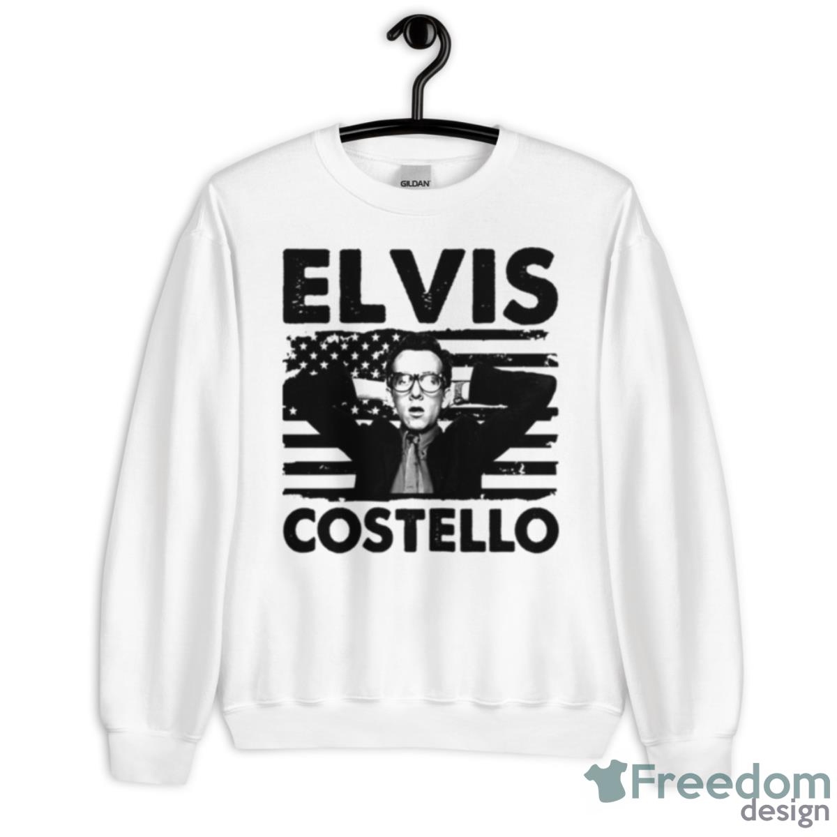 Proud Hits Elvis Costello Detour Live 2024 Us Flag Shirt - Unisex Heavy Blend Crewneck Sweatshirt