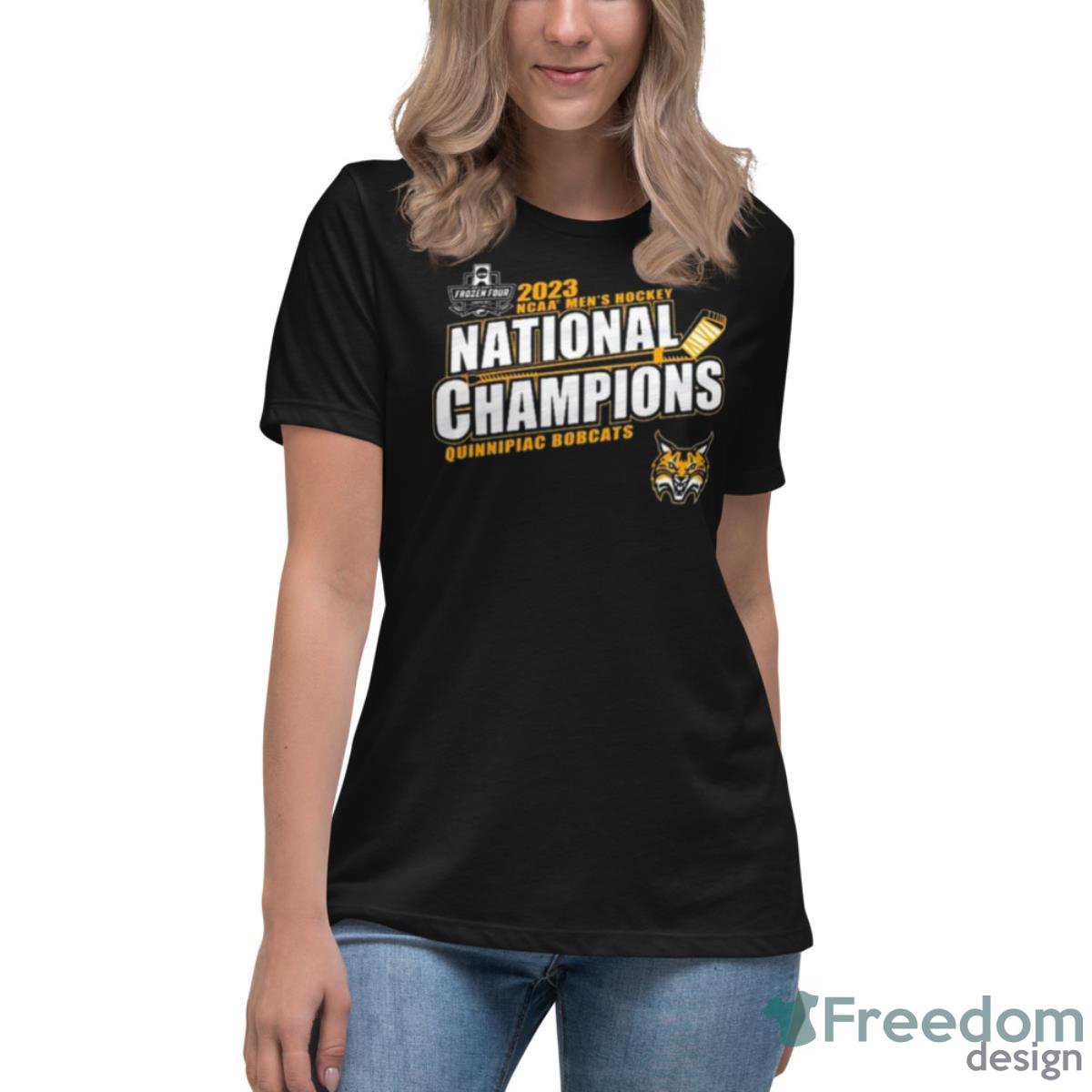 Quinnipiac Bobcats 2023 NCAA Men’s Hockey National Champions Shirt - Womens Relaxed Short Sleeve Jersey Tee Quinnipiac Bobcats 2023 NCAA Men’s Hockey National Champions Shirt - Womens Relaxed Short Sleeve Jersey Tee