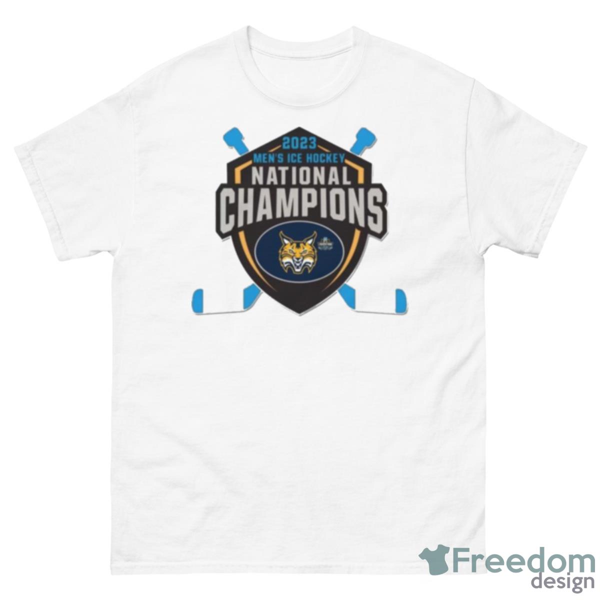 Quinnipiac Bobcats 2023 NCAA Men’s Ice Hockey National Champions Collector Shirt - 500 Men’s Classic Tee Gildan