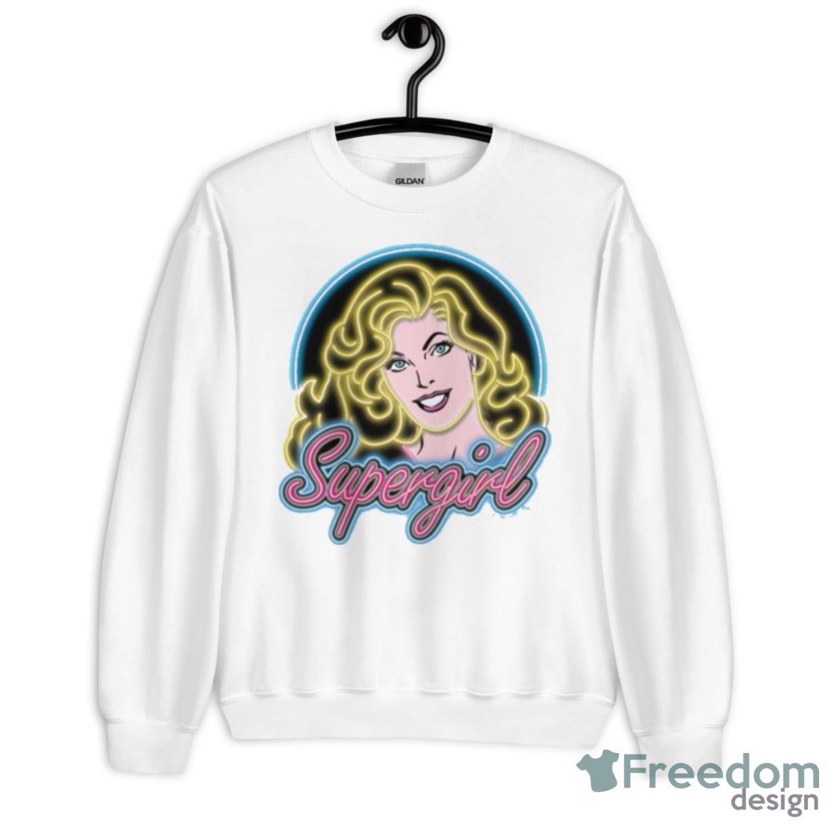 Retro Neon Lights Graphic Supergirl Shirt - Unisex Heavy Blend Crewneck Sweatshirt