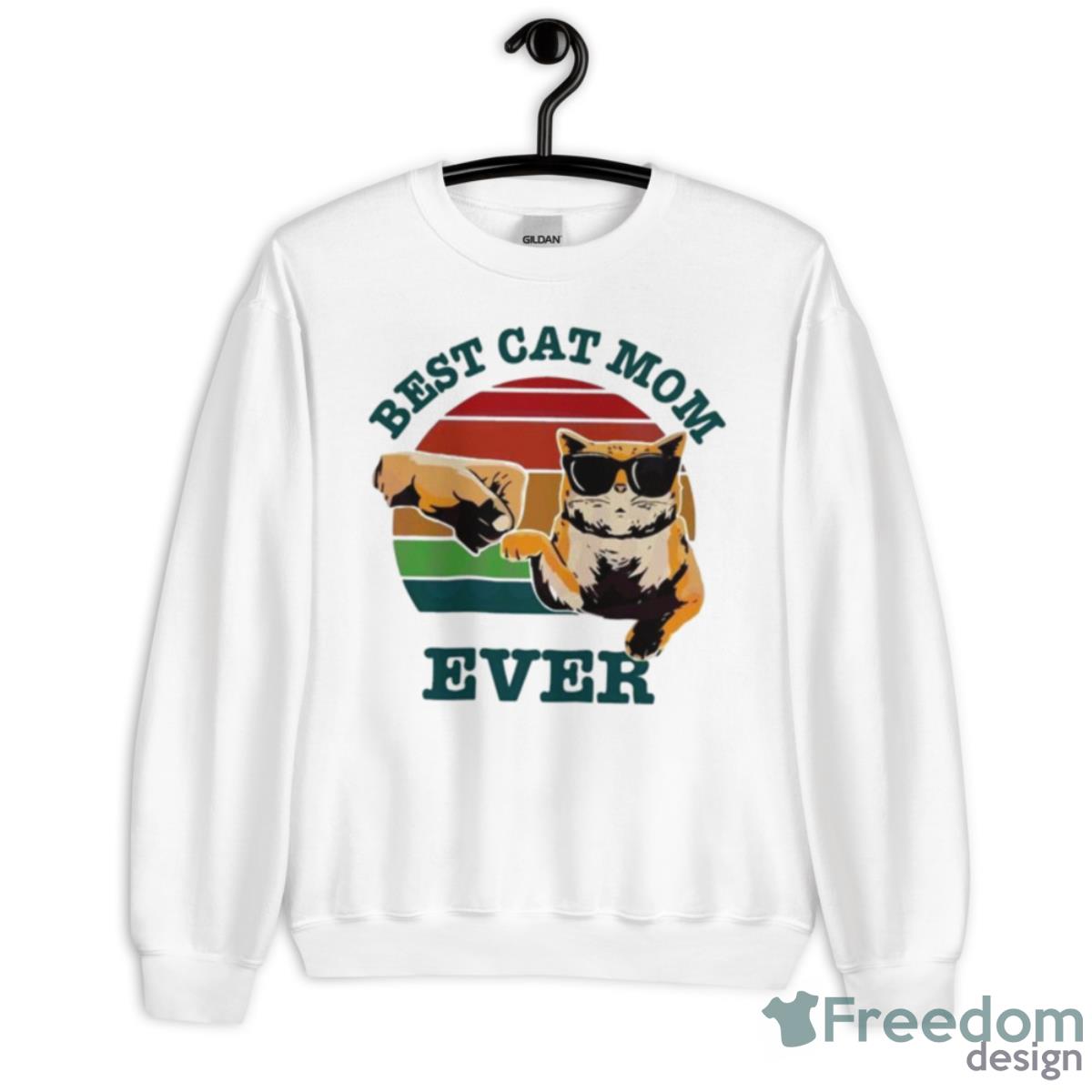 Retro Sunset Best Cat Mom Ever Shirt - Unisex Heavy Blend Crewneck Sweatshirt